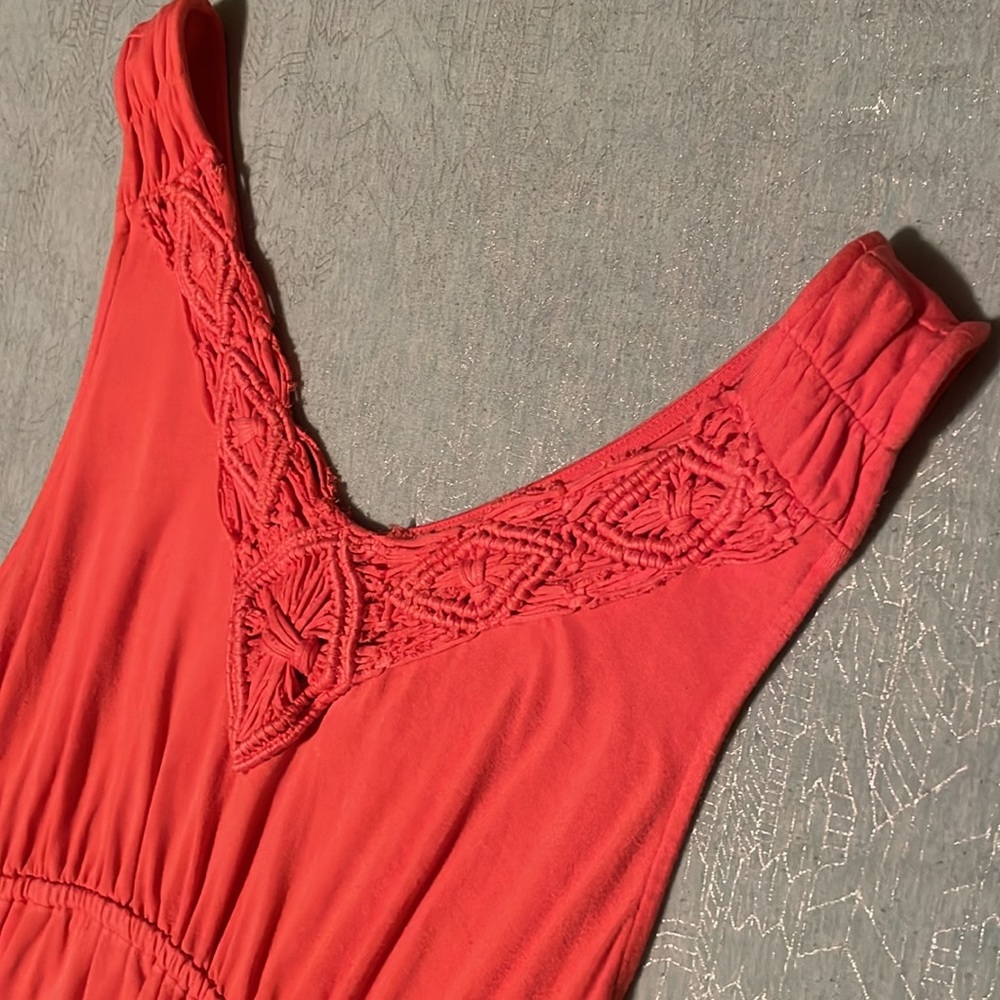 Liz Lange Maternity sleeveless orange dress with braided V-neck & elastic waist